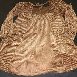 Brown Velvet Long Sleeve Dress